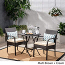 Great Deal Furniture Kevin Outdoor 3 Piece Wicker Bistro Set, Multi Brown with Cream Cushion