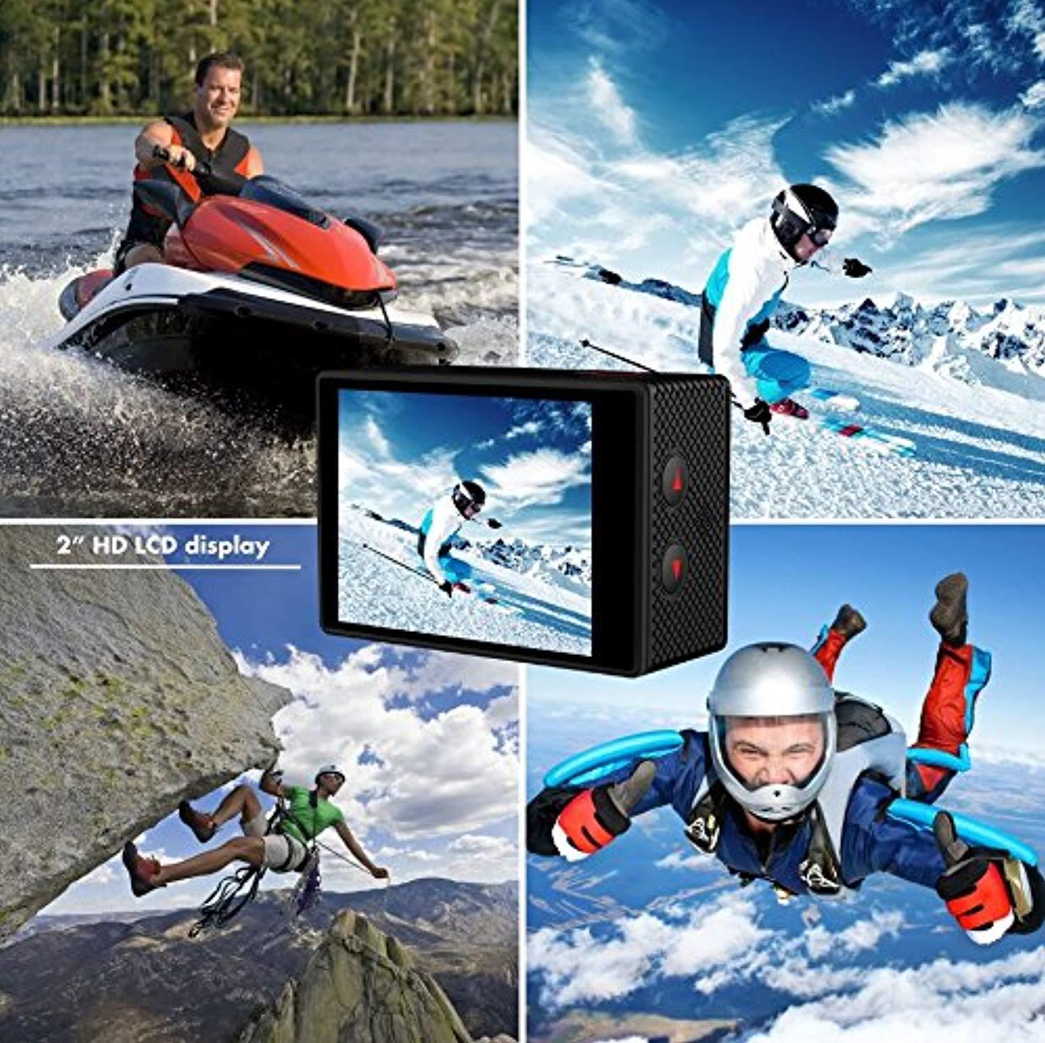 REMALI 4K Ultra HD Sports Action Camera, 1080P@60fps, 12MP, WIFI, Waterproof 30m, 2.4G Remote, 170° Wide Angle, 2” HD LCD Screen, 6 Layer Lens, Extra Battery, Charger, Carrying Case, Accessories