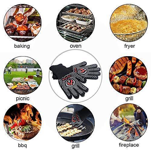 ICCKER Oven Gloves 1112°F (600°C) Extreme Heat Resistant Cooking Gloves for Kitchen, Baking, Fireplace, Grill, BBQ - 14 Inch (36CM) (Glove 1)