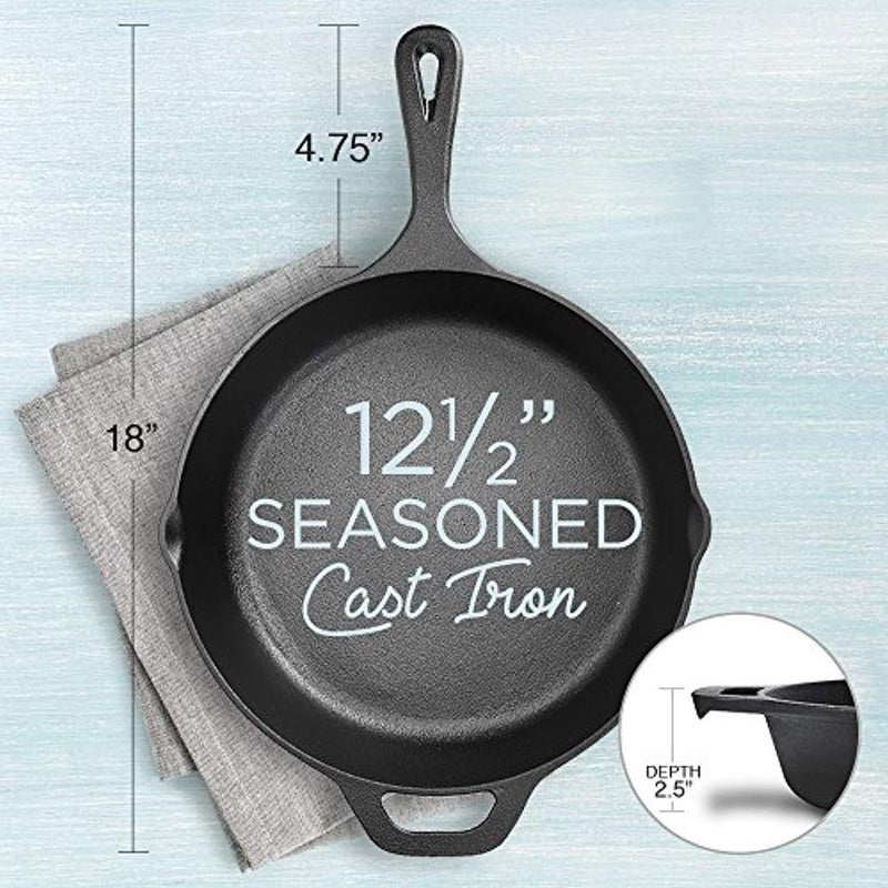 Pre-Seasoned Cast Iron Skillet 12.5 Inch by Fresh Australian Kitchen. Oven Safe Cookware, Perfect Camping, Indoors and Outdoor Pan.