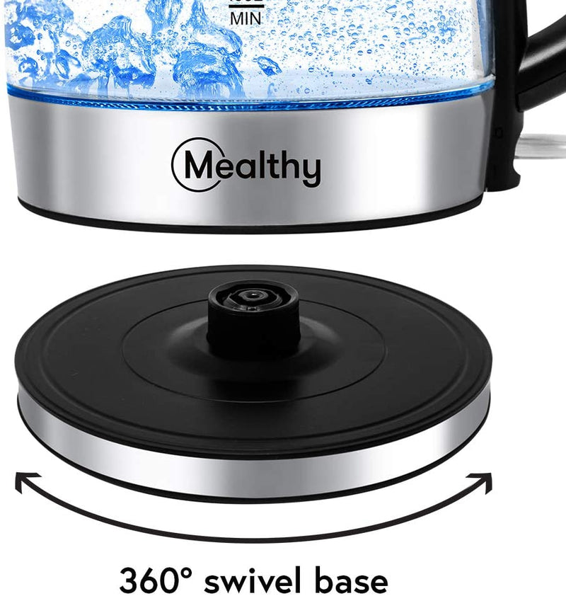 Mealthy Electric Kettle - Made with high quality Glass and is BPA-Free, 1.7 liter with Auto Shut-Off, Boiler & Tea Heater with LED Indicator Light, Boil-Dry Protection, 100% Stainless Steel