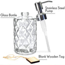 JASAI Diamond Design 12 Oz Clear Glass Soap Dispenser, Kitchen Soap Dispenser with 304 Rust Proof Stainless Steel Pump, Premium Glass Soap Dispenser for Bath and Bathroom