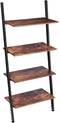 KingSo Ladder Shelf 4-Tier Bookshelf Leaning Storage Rack Shelves for Living Room Kitchen Home Office Metal Frame Stable Sloping Industrial Ladder Shelfs Leaning Against The Wall Rustic Brown