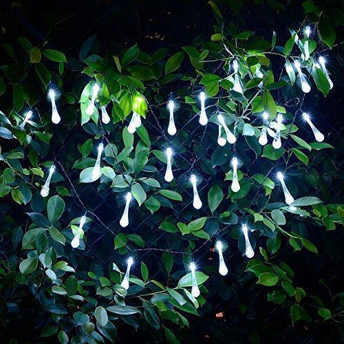 SUPSOO Solar String Lights 40 LED Water Drop Solar Waterproof Lights for Garden, Patio, Yard, Home, Parties - White