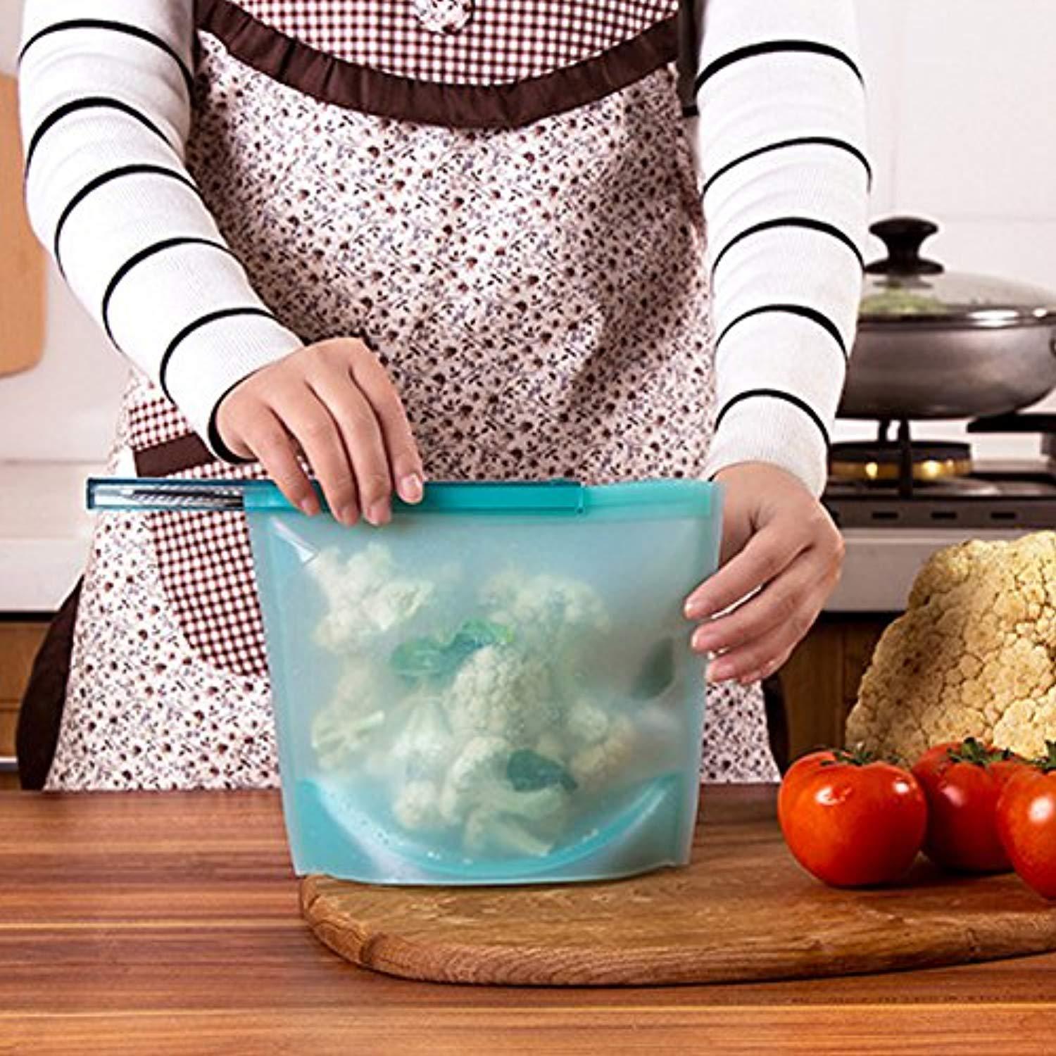 Reusable Food Preservation Bags SiFree Silicone Storage Container Applicable with Refrigerator, Microwave Oven, Toaster Safe Airtight Seal Cooking Bag - 4 PCS