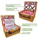 UPGRADED Picnic Basket 2019 Model - INSULATED 4 Person Wicker Hamper - Premium Set with Plates, Wine Glasses, Flatware and Napkins