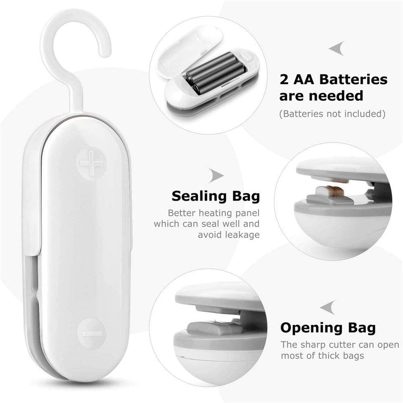 GOGING Mini Bag Sealer, 2 in 1 Heat Sealer and Cutter, Portable Bag Resealer Sealer Heat Vacuum Sealers for Plastic Bags Food Storage Snack Fresh Bag Sealer (Battery Not Included)