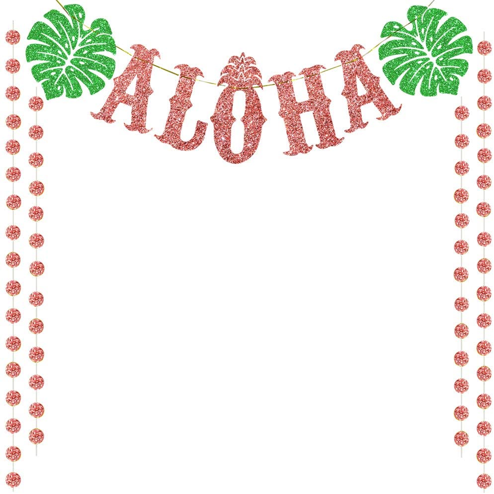 TMCCE Luau Party Supplies Rose Gold Aloha Sign Banner For Hawaiian Moana Party Decorations