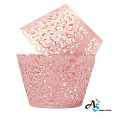 A&S Creavention Vine Cupcake Holders Filigree Vine Designed Decor Wrapper Wraps Cupcake Muffin Paper Holders - 50pcs (Pink)