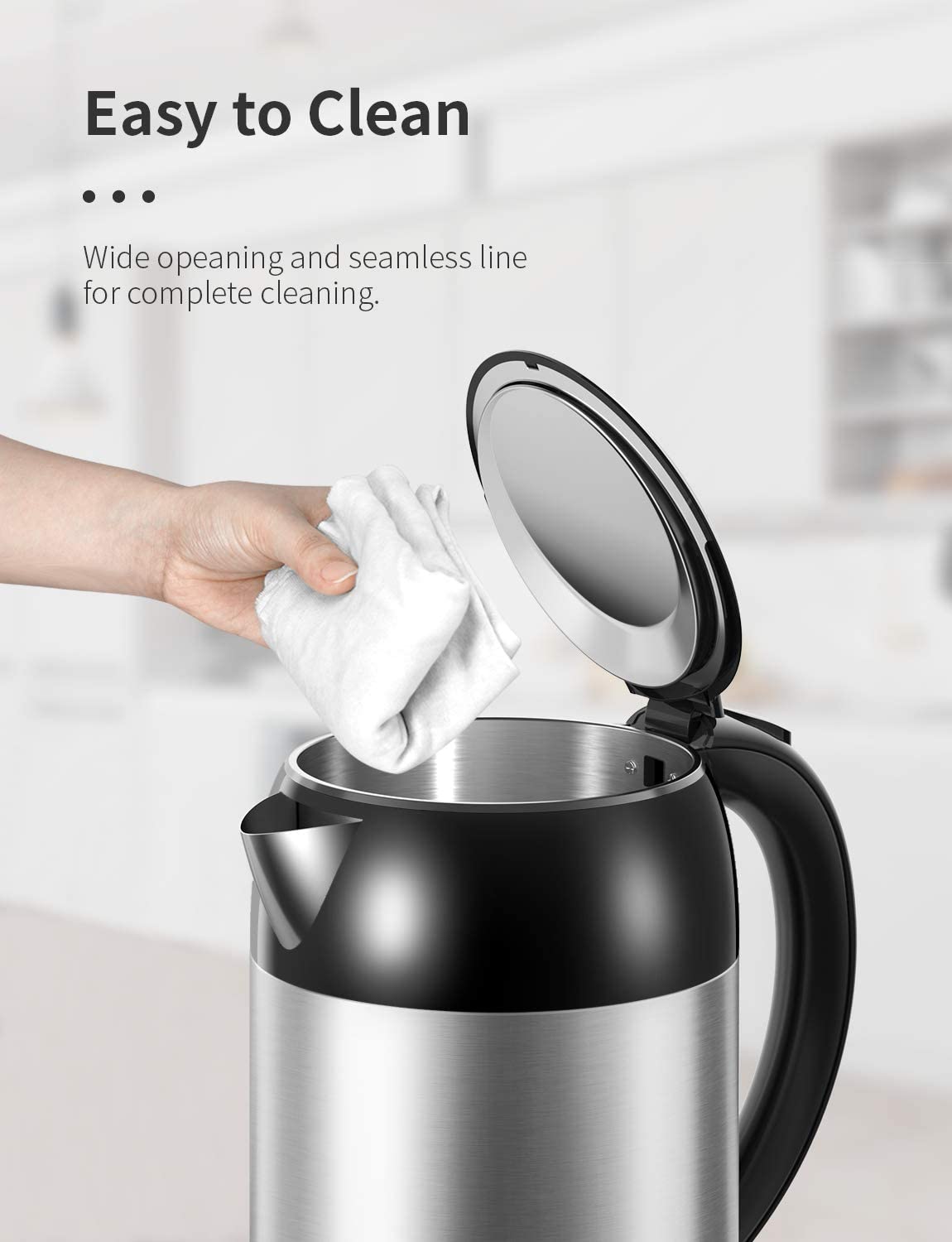 SHCRDOR Electric Tea Kettle 1.7L Stainless Steel, Water Boiler & Heater with Auto-Shutoff and Boil-Dry Protection