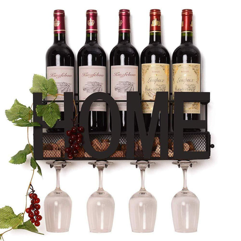 ZGXY Wall Mounted Metal Wine Rack Glass Holder Iron Decorative Wine Cork Storage Rack Gift Easy Install