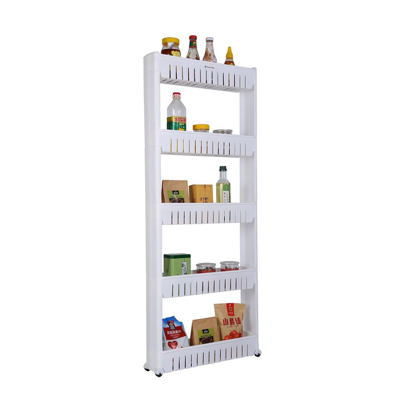 Home-Man Laundry Room Organizer, Mobile Shelving Unit Organizer with 5 Large Storage Baskets, Gap Storage Slim Slide Out Pantry Storage Rack for Narrow Spaces