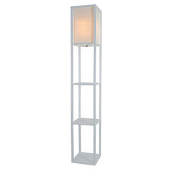 Light Accents Floor Lamp 3 Shelf Standing Lamp 63" Tall Wood with White Linen Shade (Black)