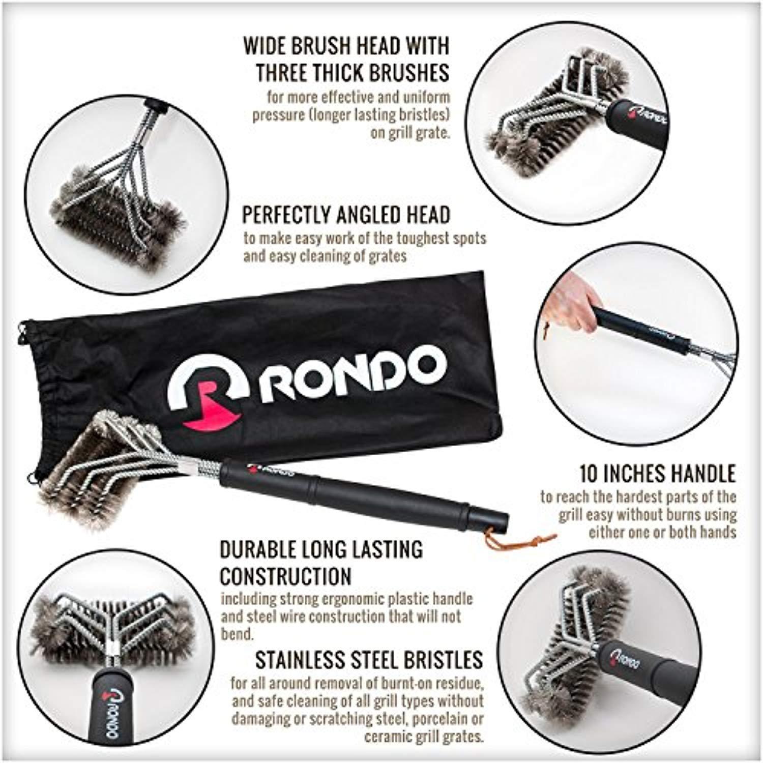 RONDO Grill Brush, 3 BBQ Brushes in 1, Wire Stainless Steel Barbecue Grill Cleaning Brush