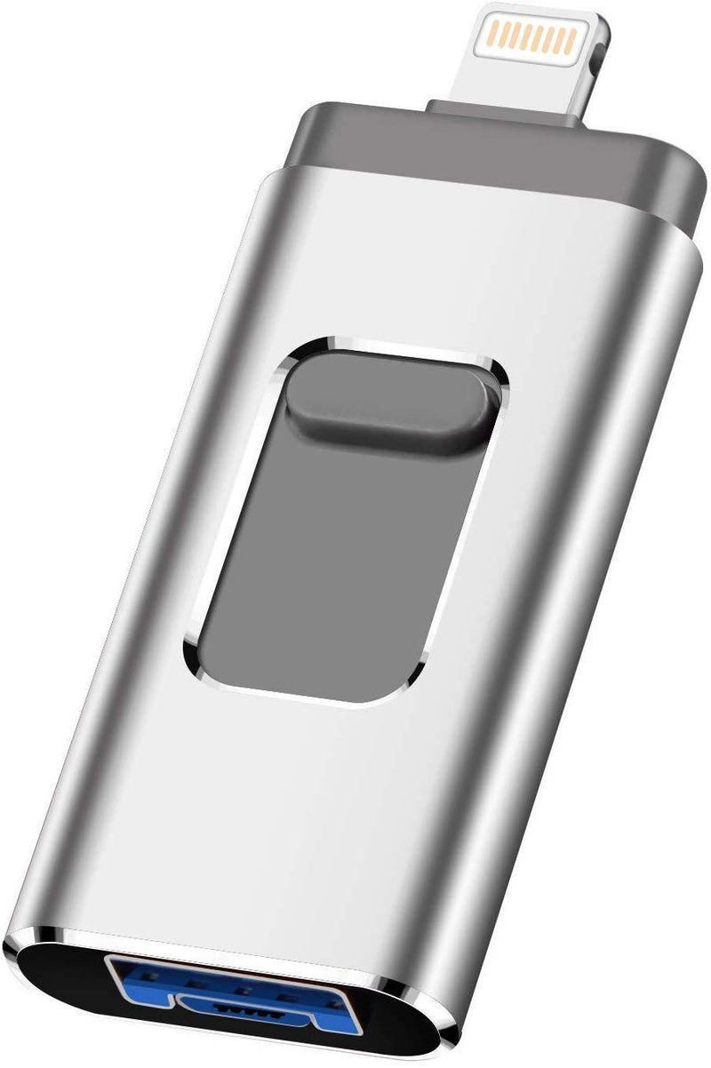 iOS Flash Drive for iPhone Photo Stick 256GB SZHUAYI Memory Stick USB 3.0 Flash Drive Thumb Drive for iPhone iPad Android and Computers (Silver-256gb)