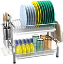 Miligore Dish Drying Rack, 2 Tier 304 Stainless Steel Dish Rack with Utensil Holder, Cutting Board Holder and Dish Drainer for Kitchen Counter, Silver