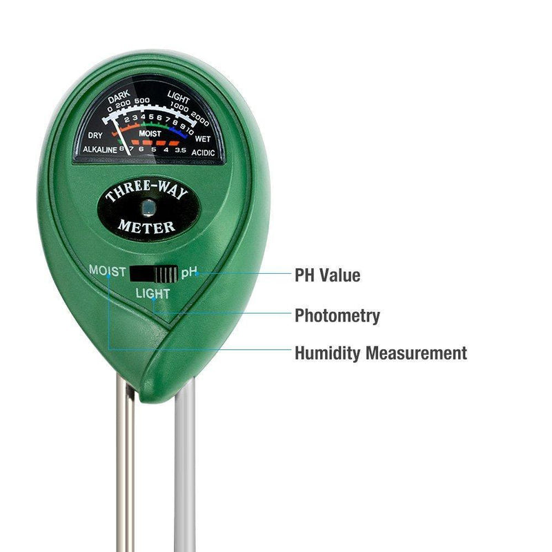 3-in-1 Soil Moisture Sensor Meter, PH acidity Tester and Light Meter, Plant Tester, Helpful For Garden, Farm, Lawn, Indoor & Outdoor (No Battery needed)