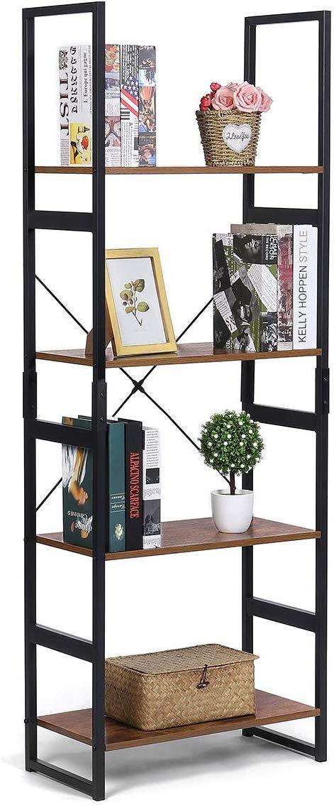 KingSo Industrial Ladder Shelf 4-Tier Shelves Bookshelf Vintage Rustic Large Storage Rack Shelves, Ladder Bookcase with Wood Look & Metal Frame Accent Furniture for Home Living Room Study Lounge Bedro