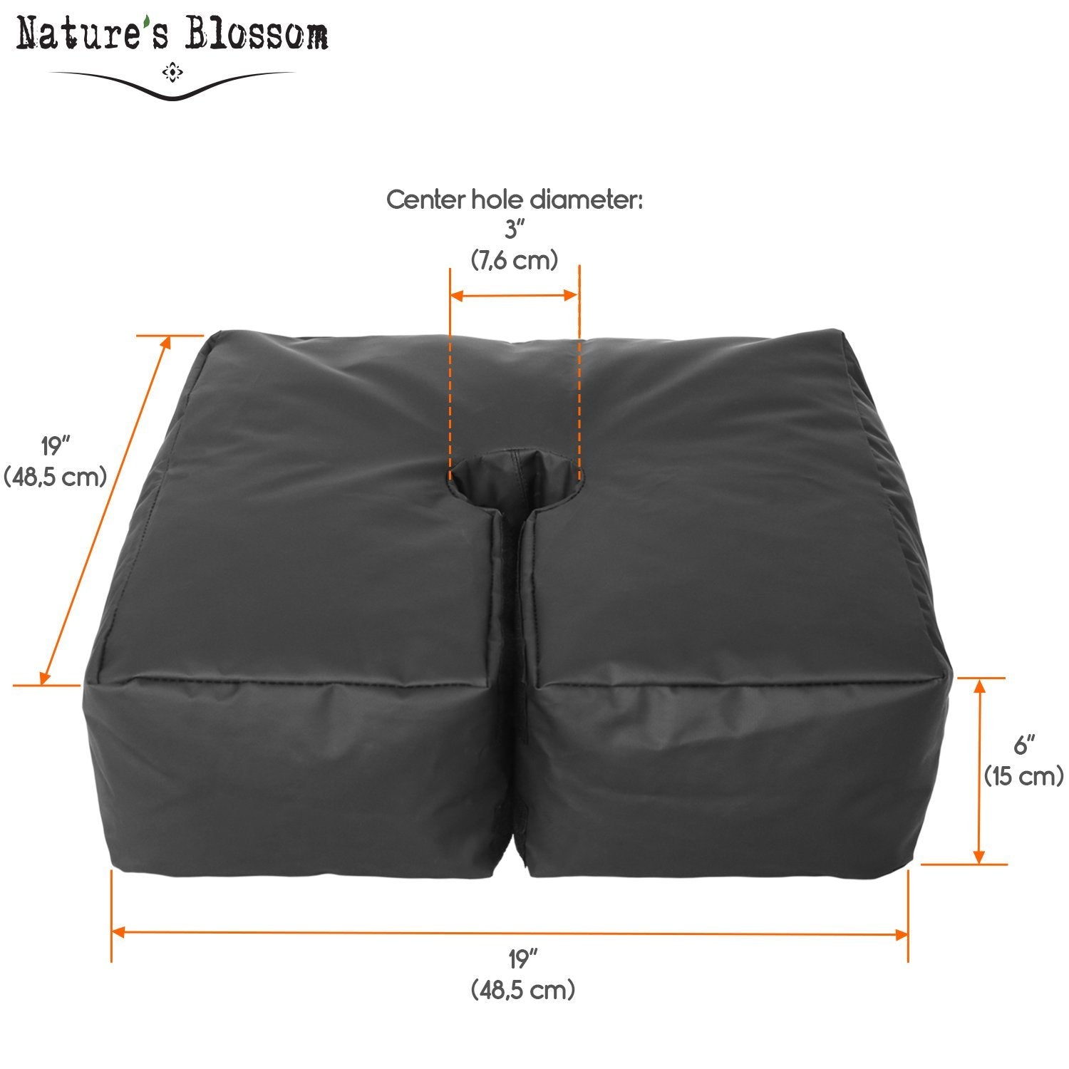 Nature's Blossom Weather Resistant Weights for Patio Umbrella Base - 19’’ Square. for Classic Outdoor Umbrellas, Hanging, Cantilever & Offset Models. Detachable Velcro - Easy Installation. XL Opening for Filling Sand
