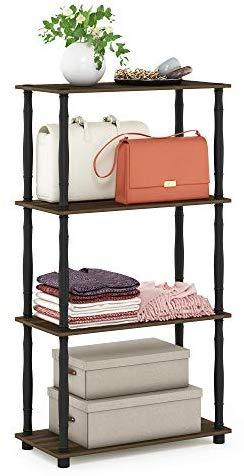 Furinno (99557BK/GY) Turn-N-Tube 4-Tier Multipurpose Shelf Display Rack - Black/Grey