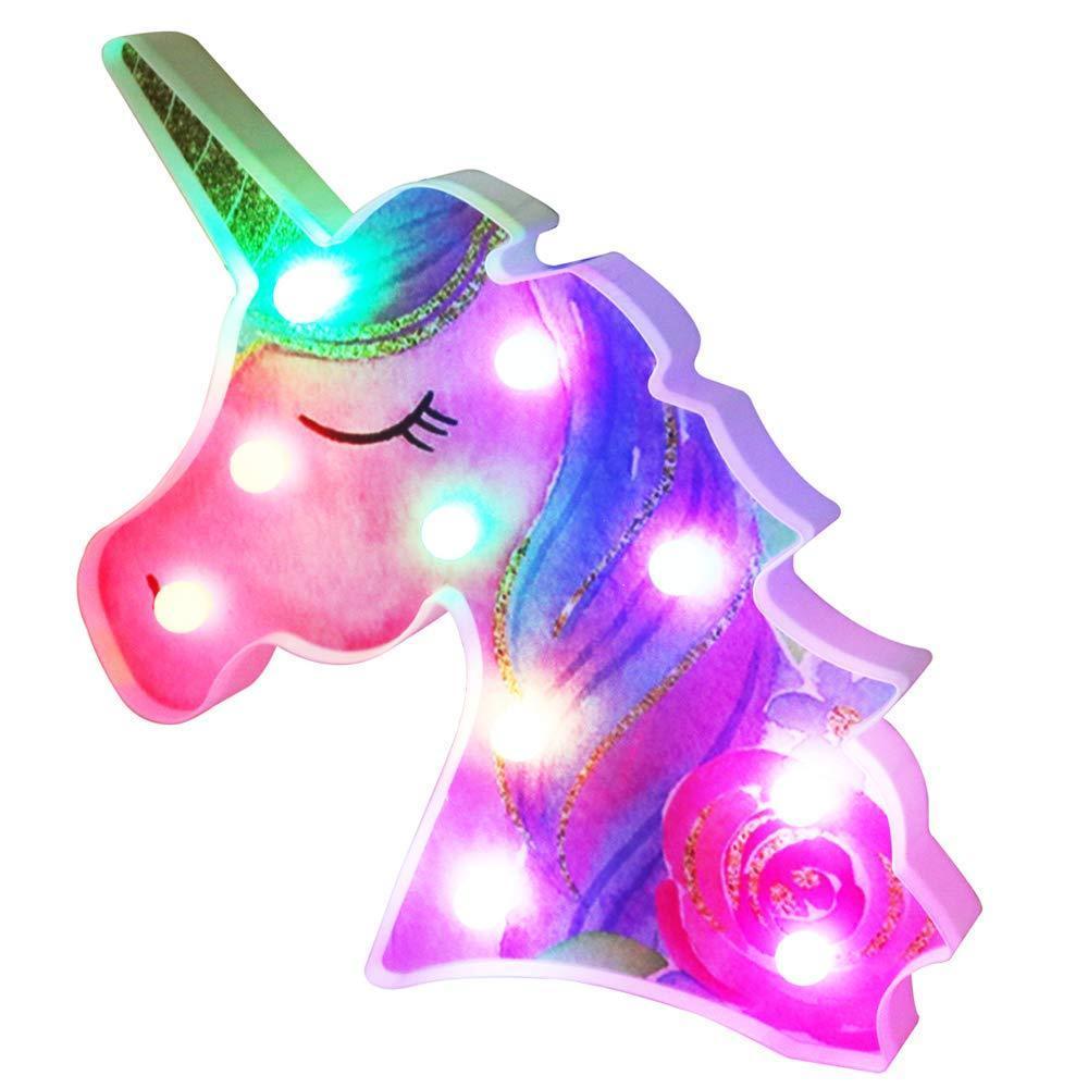 Pooqla LED Unicornio Night Light Lamp Kids Marquee Lights Unicorn Shape Signs Light Up Christmas Party Wall Decoration Battery Operated (Pink)