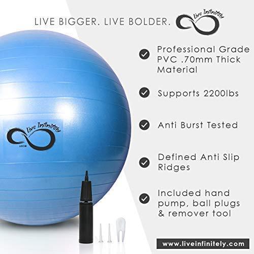 Live Infinitely Exercise Ball (55cm-95cm) Extra Thick Professional Grade Balance & Stability Ball- Anti Burst Tested Supports 2200lbs- Includes Hand Pump & Workout Guide Access