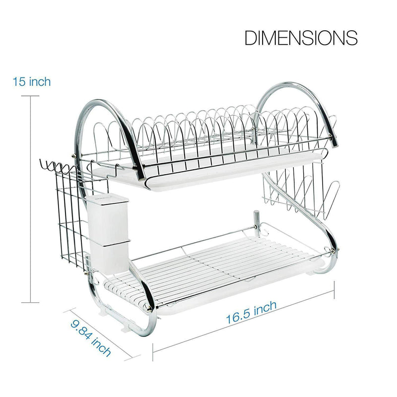 Brankeys Dish Drying Rack - 2 Tier Metal Drying Rack With Utensil Holder, Kitchen Dish Drainer and Cutting Board Holder for Kitchen Counter Top, Stylish Drying Rack for Dishes