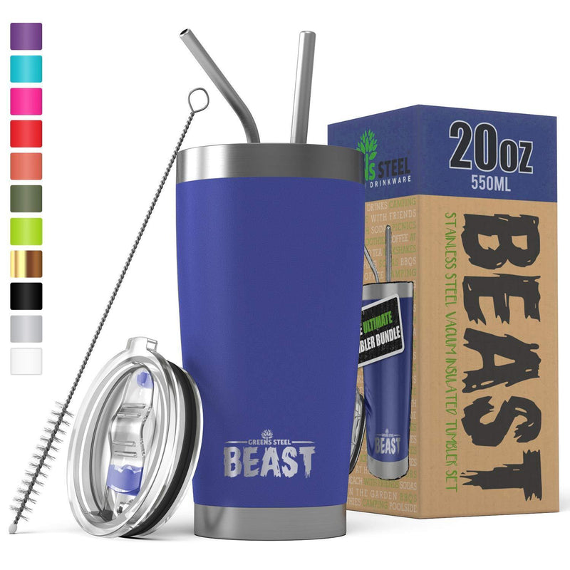 BEAST 30oz Stainless Steel Tumbler Vacuum Insulated Rambler Coffee Cup Double Wall Travel Flask Mug with Splash Proof Lid, 2 Straws, Pipe Brush & Gift Box Bundle By Greens Steel