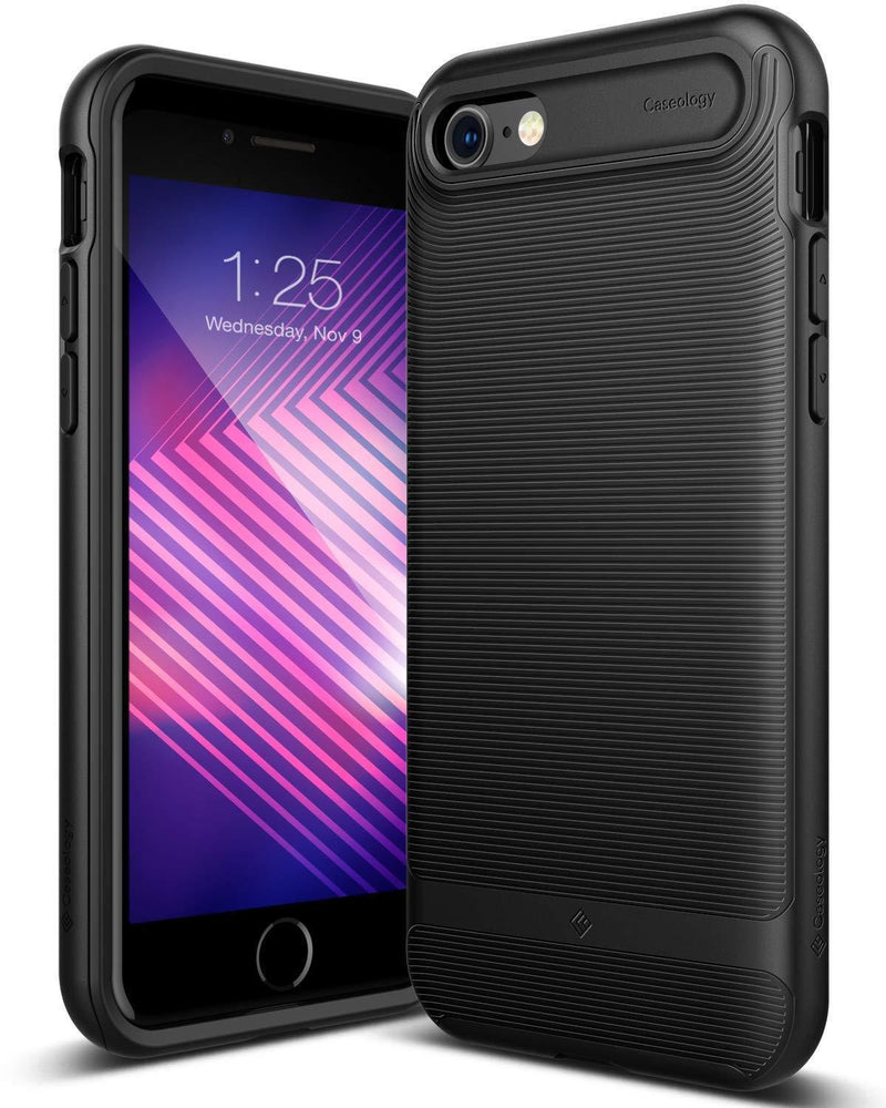 Caseology for iPhone 8 case/iPhone 7 case [Wavelength Series] - Slim Fit Dual Layer Protective Textured Grip Corner Cushion Design Case for iPhone 8 / iPhone 7 - Matte Black