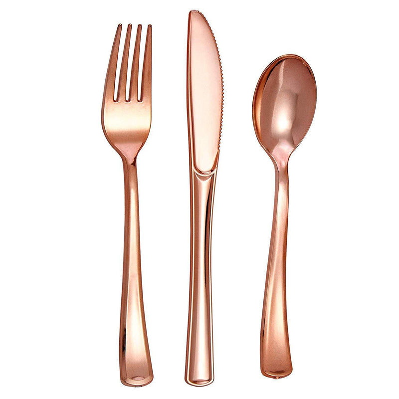 PRESTEE 120 Gold Plastic Silverware Set | Plastic Gold Cutlery Set | Disposable Cutlery Silverware Set | 40 Plastic Forks, 40 Plastic Spoons, 40 Plastic Knives | Heavy Duty Bulk Disposable Flatware Utensils