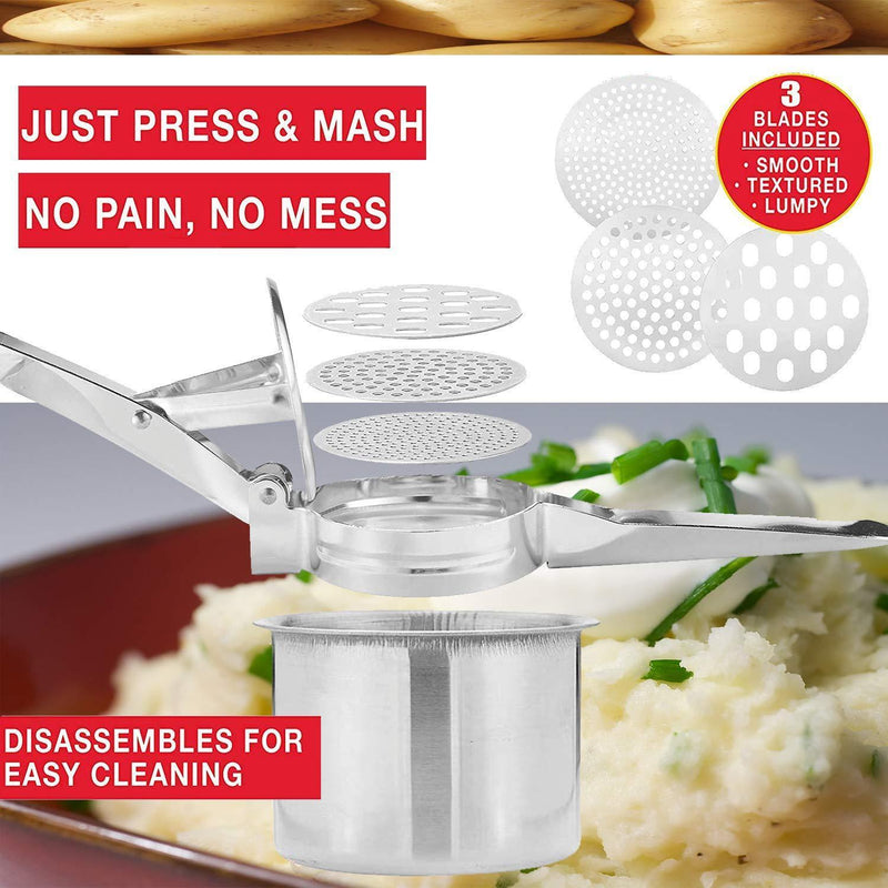 RUNHELIX Potato Ricer Stainless Steel with 3 Interchangeable Ricing Discs (Fine, Medium, Coarse) - Premium Baby Food Strainer, Fruit Masher and Food Press with Ergonomic Comfort Grip