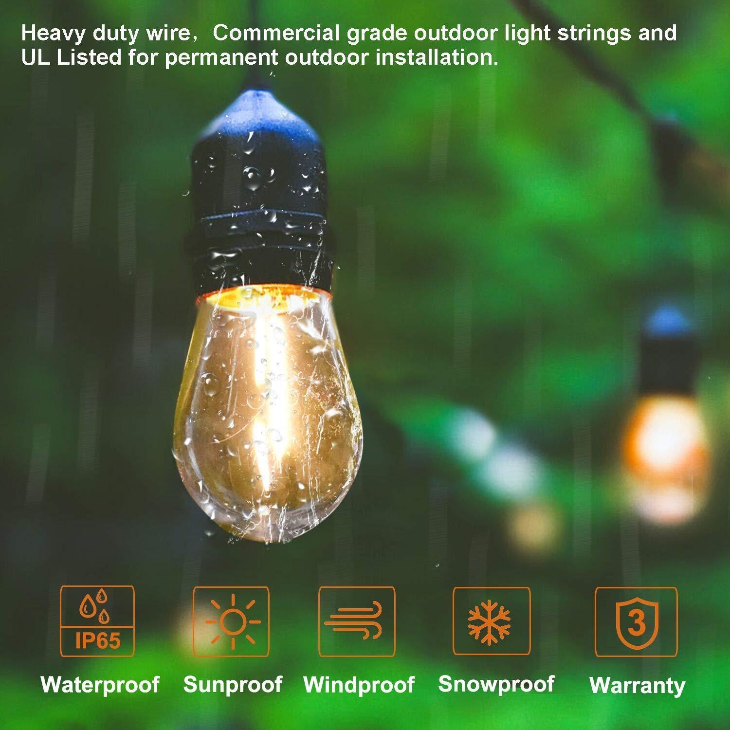 FUDESY 48Ft String Lights with LED Vintage Bulbs 24 Hanging Sockets, UL Listed Waterproof Outdoor/Indoor Commercial Patio Light for Backyard Cafe Gazebo Decor,FDS48FT1W24