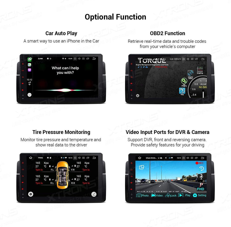 XTRONS 9 Inch Android 9.0 Car Stereo Radio Player Octa Core 4G RAM 64G ROM GPS Navigation Multi-Touch Screen Head Unit Supports Screen Mirroring WiFi OBD2 DVR TPMS for BMW E46 3er M3 Rover75 MG ZT