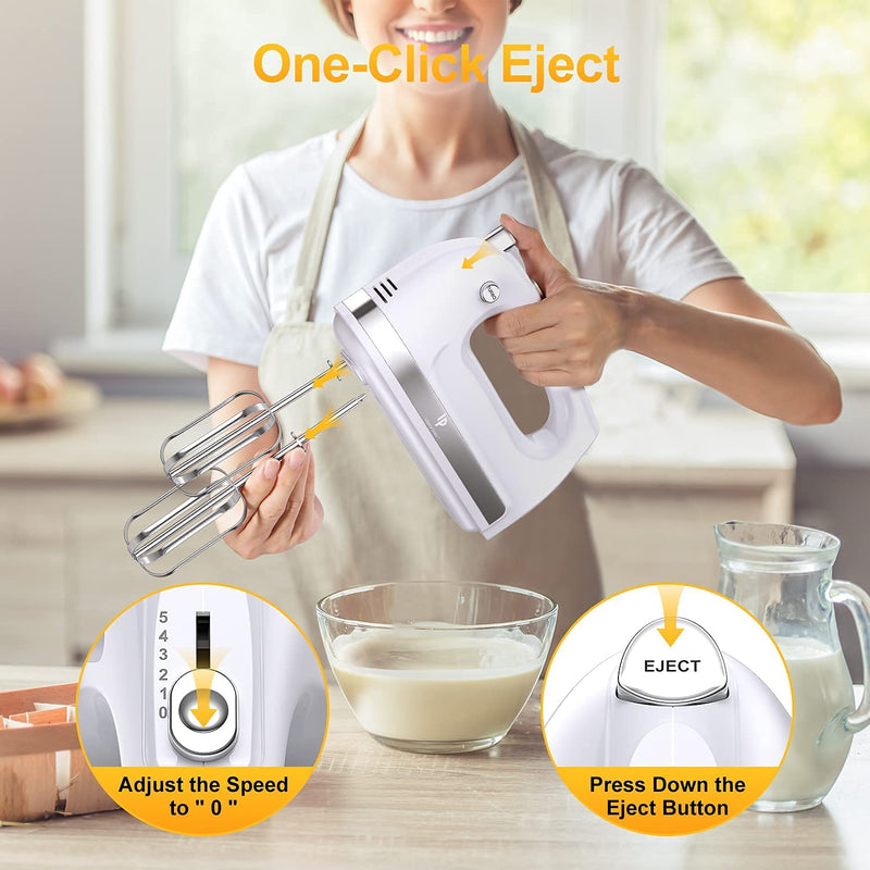 LILPARTNER Hand Mixer Electric, 400W Ultra Power Kitchen Mixer Handheld Mixer With 2x5 Speed (Turbo Boost & Automatic Speed) + Storage Box + 5 Stainless Steel Accessories Food Mixer for Cream, Cake