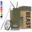 BEAST 30oz Stainless Steel Tumbler Vacuum Insulated Rambler Coffee Cup Double Wall Travel Flask Mug with Splash Proof Lid, 2 Straws, Pipe Brush & Gift Box Bundle By Greens Steel