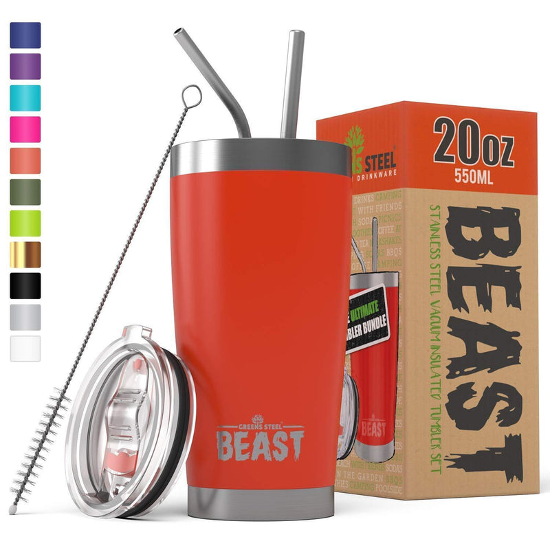 BEAST 30oz Stainless Steel Tumbler Vacuum Insulated Rambler Coffee Cup Double Wall Travel Flask Mug with Splash Proof Lid, 2 Straws, Pipe Brush & Gift Box Bundle By Greens Steel