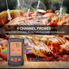 Wireless Meat Thermometer for Grilling, Bluetooth Meat Thermometer Digital BBQ Cooking Thermometer with 6 Probes, Alarm Monitor Cooking Thermometer for Barbecue Oven Kitchen, Support IOS & Android