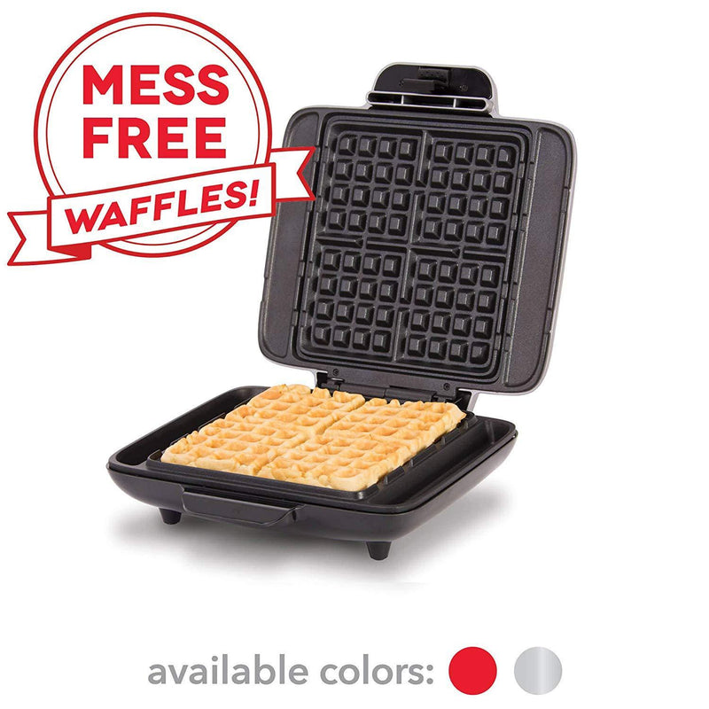 DASH No-Drip Belgian Waffle Maker: Waffle Iron 1200 Watt + Waffle Maker Machine for Waffles, Hash browns, or any Breakfast, Lunch, & Snacks with Easy Clean, Non-Stick + Mess Free Sides - Red