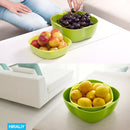 HIRALIY Double Dish Plastic Snack Dish Serving Bowl with Shell Storage for Nuts, Fruits and Candies (Green/Yellow)