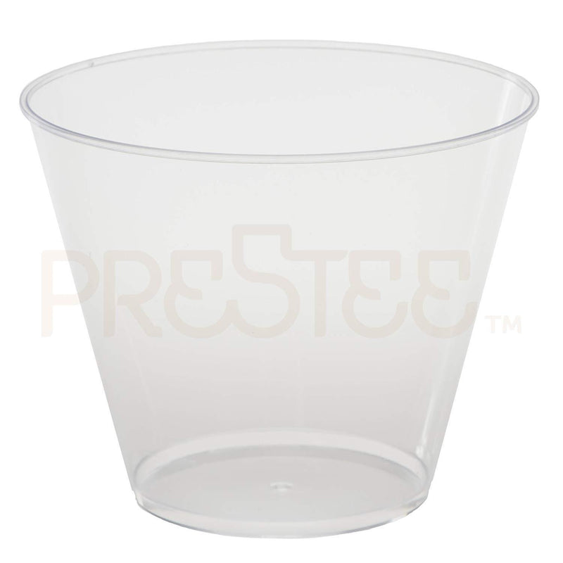PRESTEE  Clear Plastic Cups | 9 oz. 100 Pack | Hard Disposable Cups | Plastic Wine Cups | Plastic Cocktail Glasses | Plastic Drinking Cups | Small Plastic Party Punch Cups | Bulk Party Wedding Tumblers