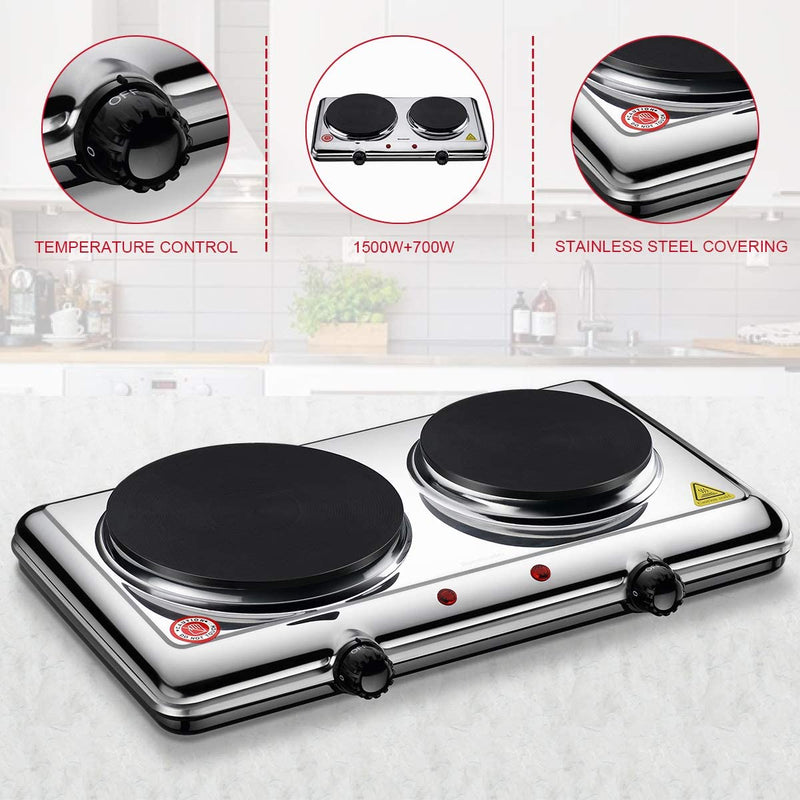 Homeleader Hot Plate for Cooking Electric, Double Burner with Adjustable Temperature Control, 2200W
