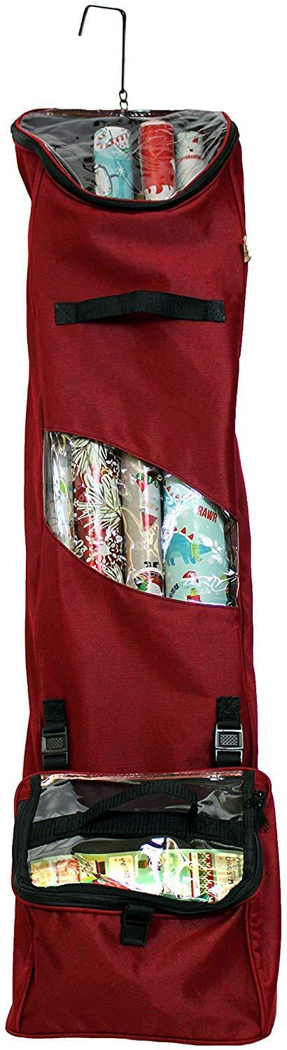 612 Vermont Over The Door Wrapping Paper Storage Container, Bag Holds 12 Rolls of Paper up to 40 Inches Tall, Accessory Compartment for Ribbon and Bow Storage