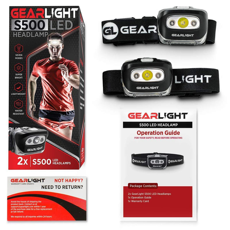 GearLight LED Headlamp Flashlight S500 [2 PACK] - Running, Camping, and Outdoor Headlamps - Best Head Lamp with Red Safety Light for Adults and Kids