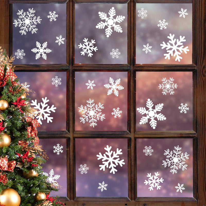 LUDILO 135Pcs Christmas Window Clings Snowflakes Window Decals Static Window Stickers for Christmas Decorations Window Décor Ornaments Xmas Party Supplies