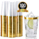 100pack Gold Plastic Cups- 12oz Clear Plastic Cups with Gold Rim-Wedding/Party Disposable Cups-Heavyweight Plastic Tumblers-OUGOLD