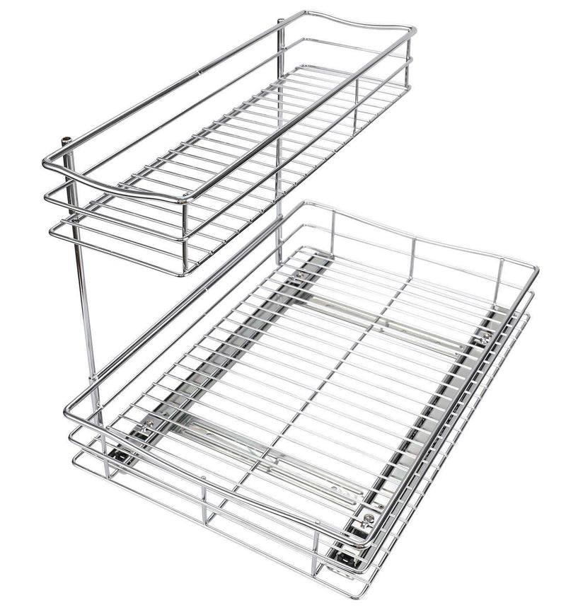 TQVAI Pull Out Under Sink Cabinet Organizer 2 Tier Slide Wire Shelf Basket - 11.49W x 17.08D x 11.85H - Request at Least 12 inch Cabinet Opening