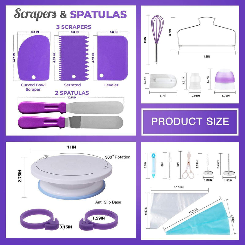 137 PCS Russian Cake Decorating Supplies Kit, Baking Pastry Tools, Piping tips and Bags, Non-stick Cake Turntable, Cake Leveler, Icing Spatulas and Scrapers, Fondant Press, Measuring Spoon, Cake Pen