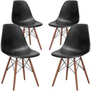 Poly and Bark Vortex Side Chair Walnut Legs, Black, Set of 4