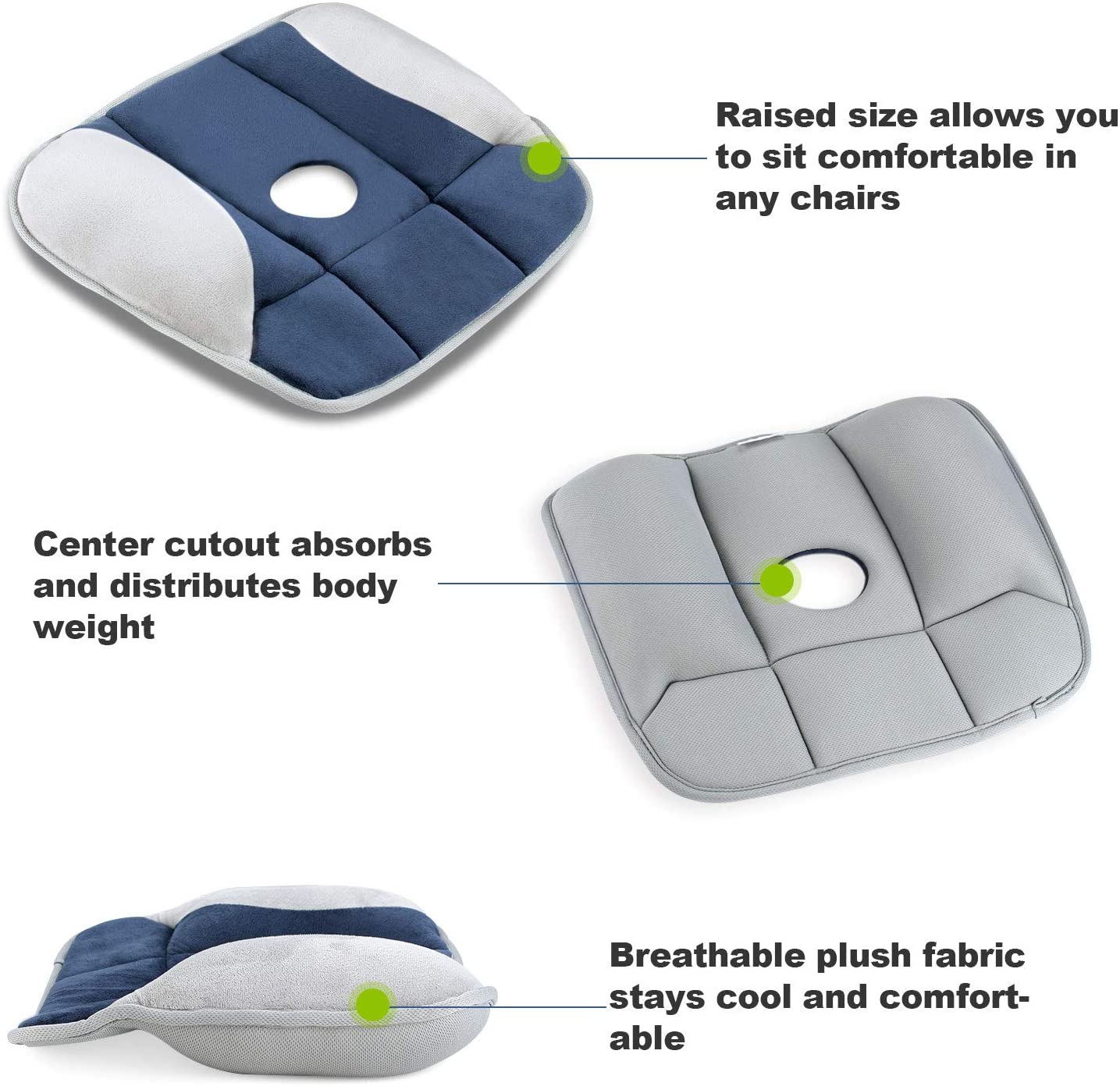 Memory Foam Seat Cushion - Back, Coccyx, Sciatica and Tailbone Pain Relief, Non Slip Breathable Orthopedic Seat Cushion Tailbone Pillow for Office Chair, Car Seats and Wheelchair by iDOO