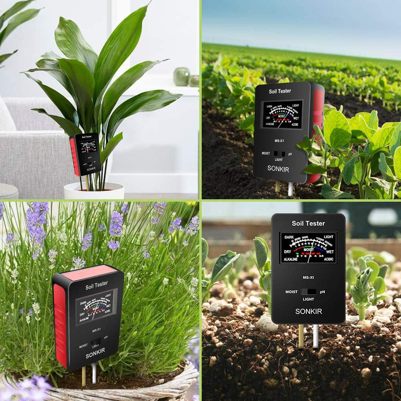 Womtri Soil pH Meter, MS-X1 Upgraded 3-in-1 Soil Moisture/Light/pH Tester Gardening Tool Kits for Plant Care, Great for Garden, Lawn, Farm (Black)